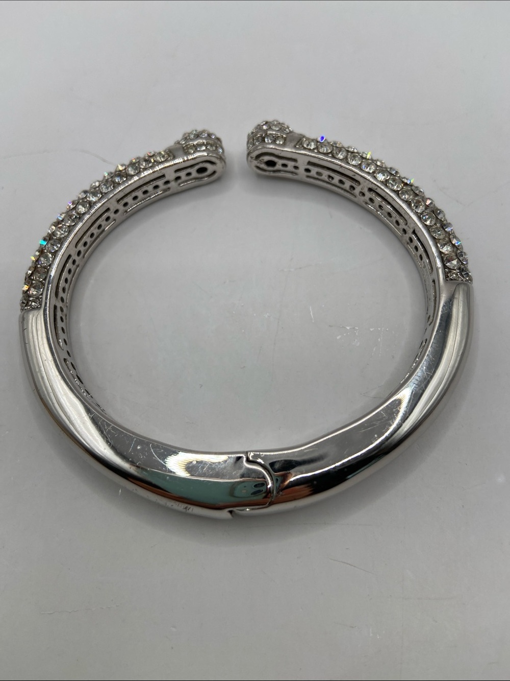 Joan Boyce Kissable Cuff Pave Crystal Hinged Cuff Bracelet Silver Tone Size M - Picture 7 of 8
